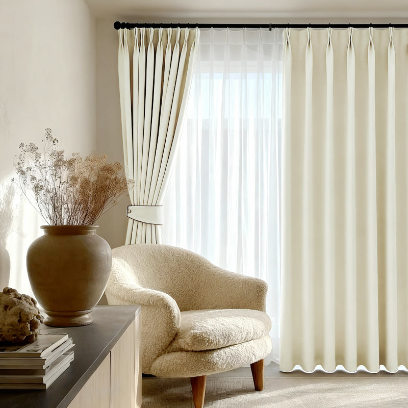 Custom Linen-Look Herringbone Pattern Curtains