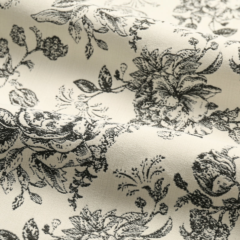 French Vintage Black & Ivory Floral Curtain